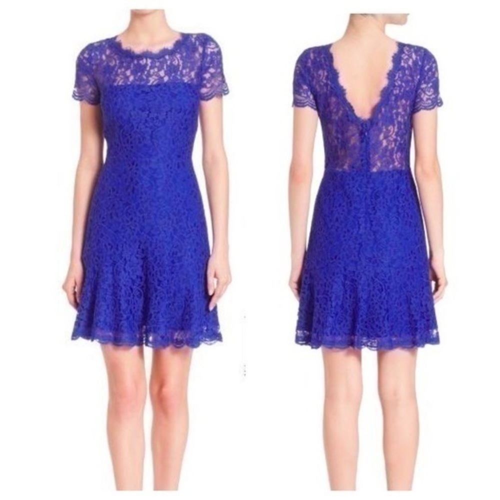 NWT Diane von Furstenberg Fifi Cosmic Cobalt Blue Lace Flare Dress 4 LL5